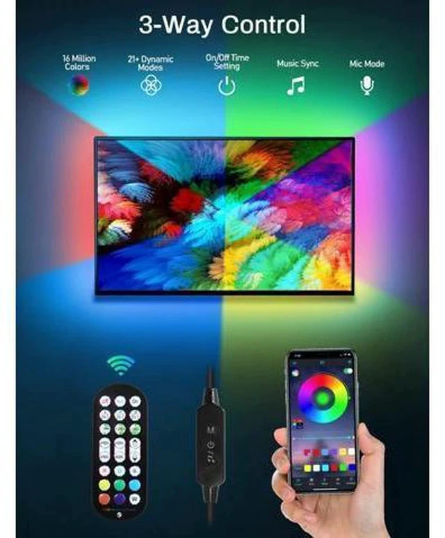 Alt view image 2 of 6 - LED Lights for TV Led Backlight, 16.4ft RGB Led Strip Lights for TV Lights Behind, USB Led Light Strip for 55-70in TV, Bluetooth APP Control Music Sync Ambient Lighting for Gaming Room