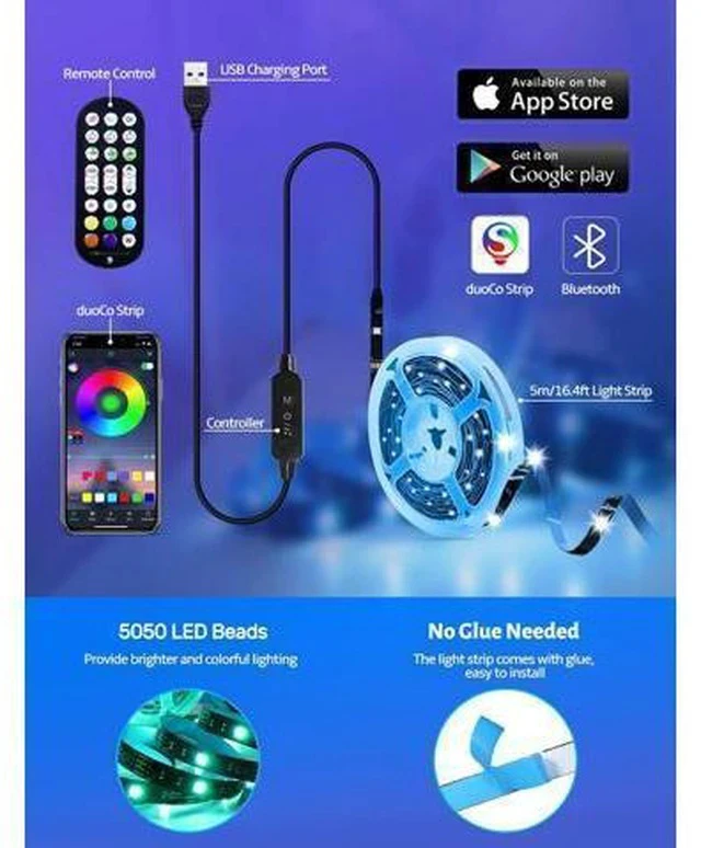 Alt view image 6 of 6 - LED Lights for TV Led Backlight, 16.4ft RGB Led Strip Lights for TV Lights Behind, USB Led Light Strip for 55-70in TV, Bluetooth APP Control Music Sync Ambient Lighting for Gaming Room