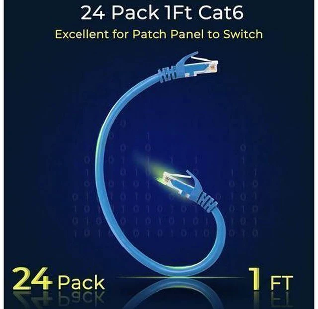 Alt view image 2 of 7 - Patch Cables Cat6 0.5ft 24 Pack, Ethernet Patch Cable 10G, Cat 6 Patch Cable for Patch Panel to Switch, Flexiable Cat 6 Ethernet Cable with Gold Plated Blue