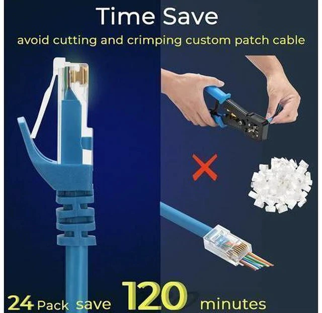 Alt view image 3 of 7 - Patch Cables Cat6 0.5ft 24 Pack, Ethernet Patch Cable 10G, Cat 6 Patch Cable for Patch Panel to Switch, Flexiable Cat 6 Ethernet Cable with Gold Plated Blue