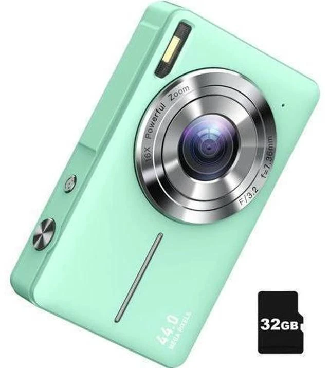 Main image of FHD 1080P Digital Cameras for Kids Boys Girls Compact Digital Point and Shoot Camera with 16X Zoom 32GB Card Small Kids Camera, Green
