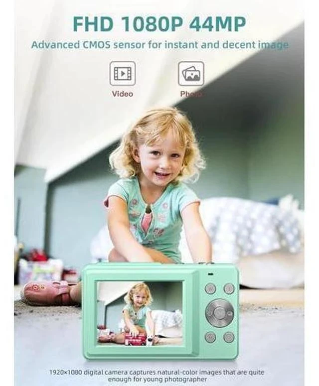 Alt view image 2 of 6 - FHD 1080P Digital Cameras for Kids Boys Girls Compact Digital Point and Shoot Camera with 16X Zoom 32GB Card Small Kids Camera, Green