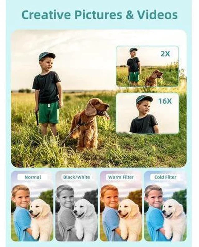 Alt view image 3 of 6 - FHD 1080P Digital Cameras for Kids Boys Girls Compact Digital Point and Shoot Camera with 16X Zoom 32GB Card Small Kids Camera, Green