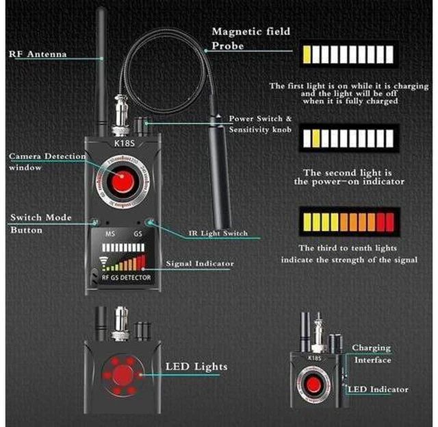 Alt view image 4 of 6 - 2024 Hidden Camera Detectors, Camera Detector,Camera Detector for Hotels,Hidden Camera Detector,Bug and Hidden Camera Detector,Hidden Camera Detectors and Bug Detector,6 Levels Sensitivity