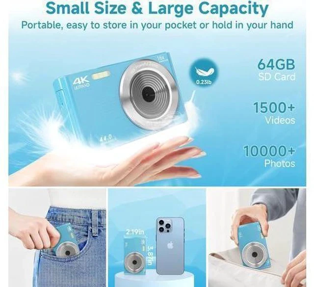 Alt view image 6 of 7 - Digital Camera for Teens, FHD 4K 44MP Digital Camera Autofocus with 64GB SD Card 16X Zoom, Cameras for Photography Compact Point and Shoot Camera for Teen Boy Girl Kids Camera Beginner