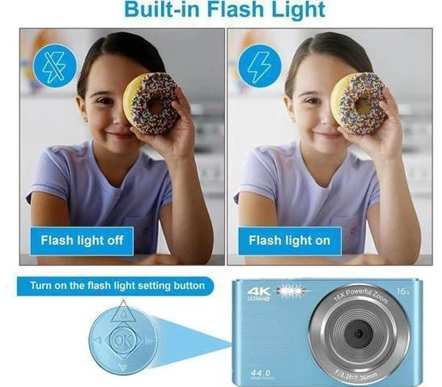 Alt view image 7 of 7 - Digital Camera for Teens, FHD 4K 44MP Digital Camera Autofocus with 64GB SD Card 16X Zoom, Cameras for Photography Compact Point and Shoot Camera for Teen Boy Girl Kids Camera Beginner