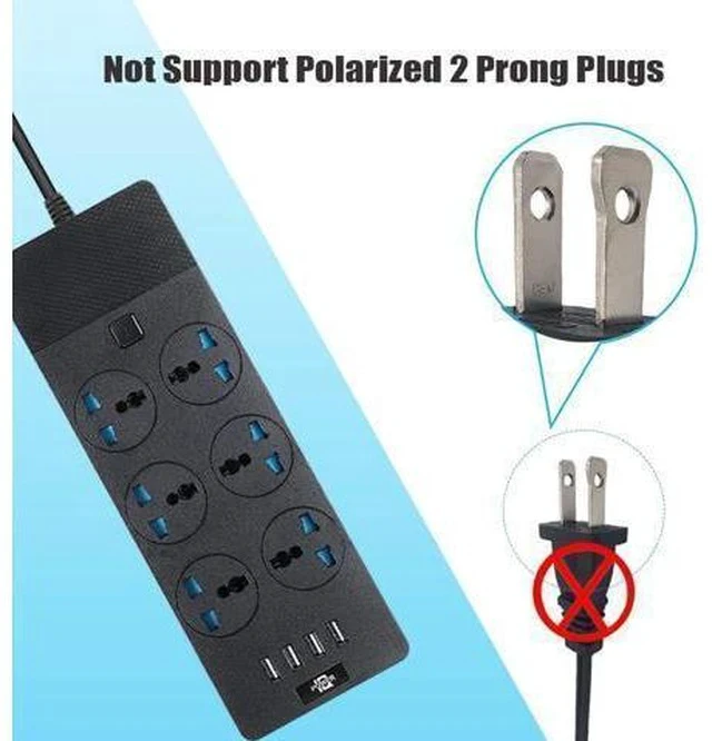 Alt view image 3 of 7 - Universal Power Strip, Jumpso 6ft Extension Cord with Multiple Outlets, 110-240v, 3000w Power Strip with USB Ports European Travel Plug Adapter Wall Mount Power Strip for Home Office Cruise, Black