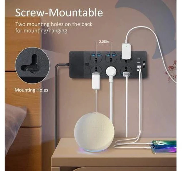 Alt view image 5 of 7 - Universal Power Strip, Jumpso 6ft Extension Cord with Multiple Outlets, 110-240v, 3000w Power Strip with USB Ports European Travel Plug Adapter Wall Mount Power Strip for Home Office Cruise, Black