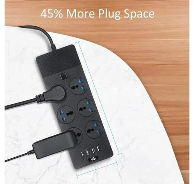 Alt view image 6 of 7 - Universal Power Strip, Jumpso 6ft Extension Cord with Multiple Outlets, 110-240v, 3000w Power Strip with USB Ports European Travel Plug Adapter Wall Mount Power Strip for Home Office Cruise, Black