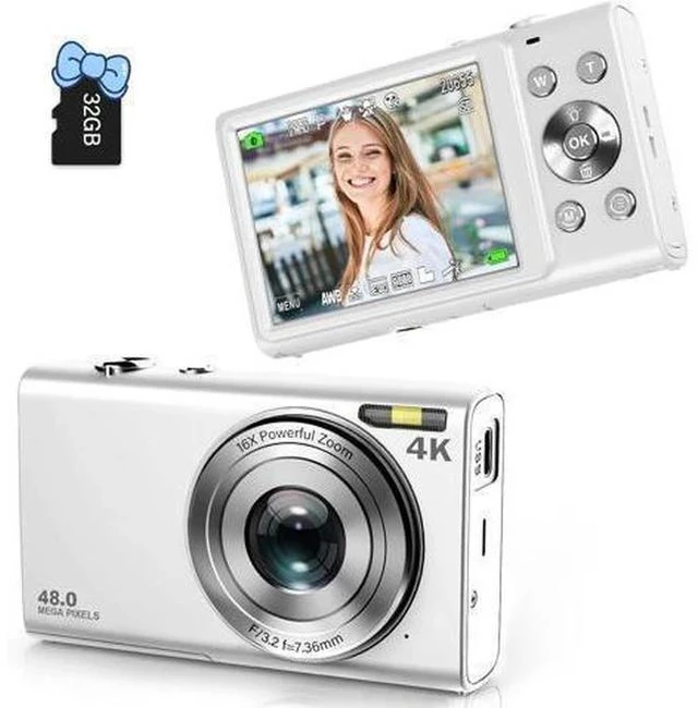 Main image of Digital Camera 4K Auto Focus Vlogging Camera 48MP 16X Digital Zoom Digital Camera with 32GB Memory Card YouTube Portable Compact Small Video Camera for Teens Adult Beginner Kids