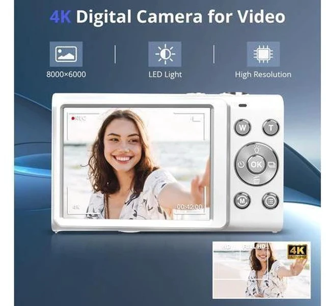 Alt view image 3 of 7 - Digital Camera 4K Auto Focus Vlogging Camera 48MP 16X Digital Zoom Digital Camera with 32GB Memory Card YouTube Portable Compact Small Video Camera for Teens Adult Beginner Kids