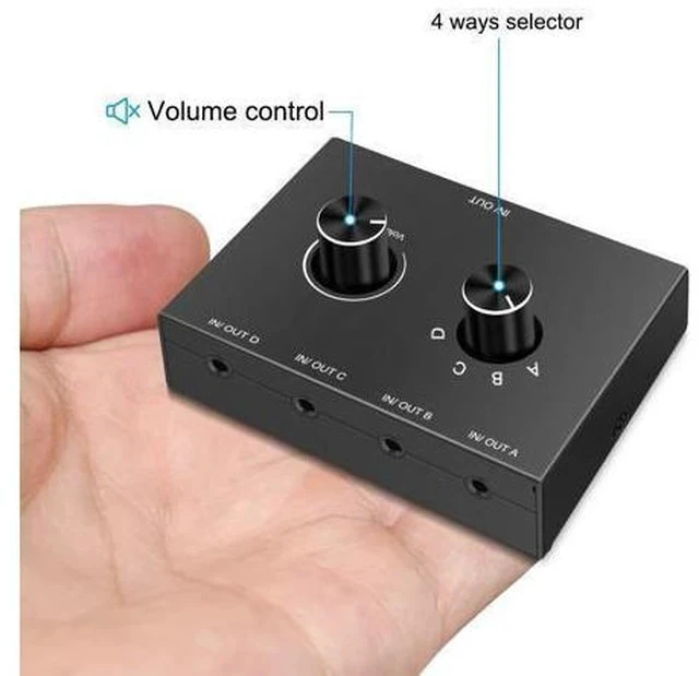 Alt view image 5 of 7 - 4 Port Audio Switch, 3.5mm Audio Switcher, Stereo AUX Audio Selector, 4 Input 1 Output / 1 Input 4 Output Audio Splitter Switcher, Audio Switcher Box, 4 channel switch knob, No External Power Required