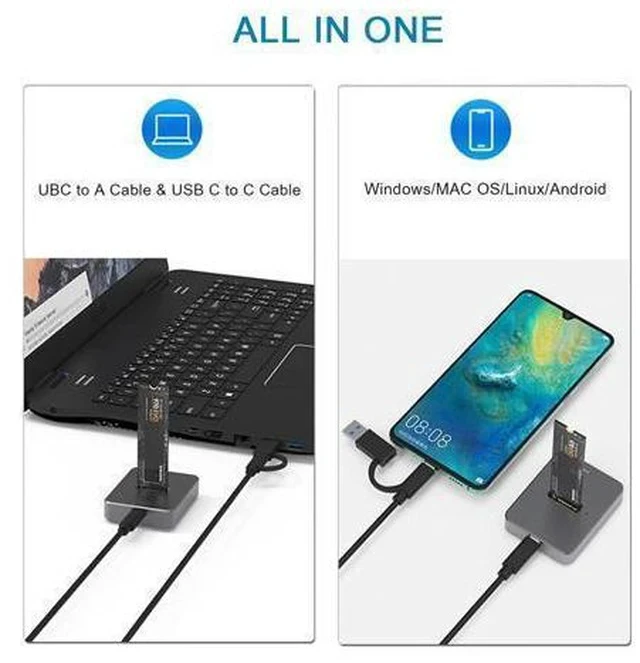 Alt view image 4 of 5 - M.2 NVMe & SATA to USB C Docking Station, Aluminum Alloy M.2 SSD to USB A C Reader Adapter for 2280 2260 2242 2230 Enclosure, Fits Both M.2 (M Key, B+M Key) NVMe and SATA NGFF SSDs