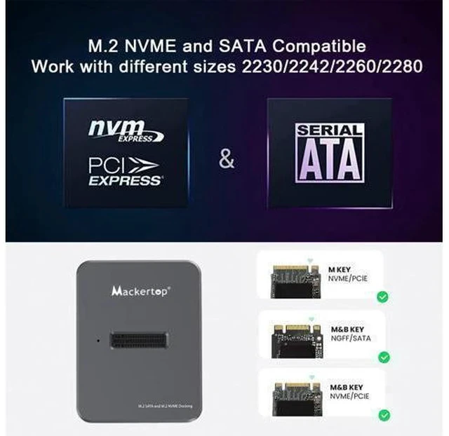 Alt view image 5 of 5 - M.2 NVMe & SATA to USB C Docking Station, Aluminum Alloy M.2 SSD to USB A C Reader Adapter for 2280 2260 2242 2230 Enclosure, Fits Both M.2 (M Key, B+M Key) NVMe and SATA NGFF SSDs