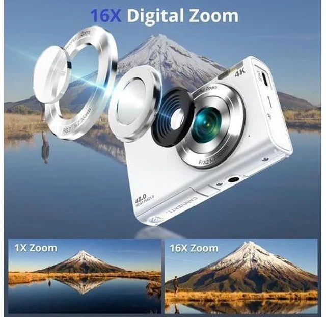 Alt view image 5 of 7 - Digital Camera 4K Auto Focus Vlogging Camera 48MP 16X Digital Zoom Digital Camera with 32GB Memory Card YouTube Portable Compact Small Video Camera for Teens Adult Beginner Kids