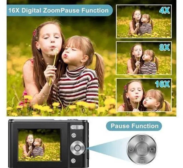 Alt view image 3 of 7 - Digital Baby Camera for Kids Teens Boys Girls Adults,1080P 48MP Kids Camera with 32GB SD Card,2.4 Inch Kids Digital Camera with 16X Digital Zoom, Compact Mini Camera (Black)
