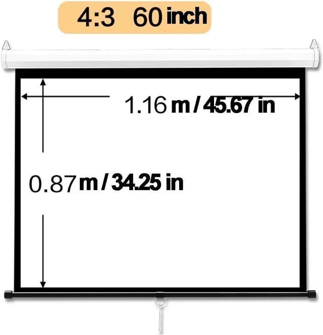 Alt view image 6 of 7 - 60in 72in Manual Projector Screen with Auto Lock Retractable Projector Curtain Ceiling Wall Mount Projection Screen 4K HD Portable Screen(60inch(4:3))