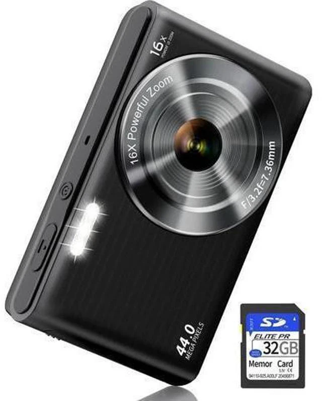 Main image of Digital Camera Cheap, UIKICON 4K 44MP Kids Camera with 32GB SD Card, 2.4 Inch Point and Shoot Camera with 16X Digital Zoom, Compact Camera for Kids Teens Boys Girls Adults Seniors(X3-Black1)
