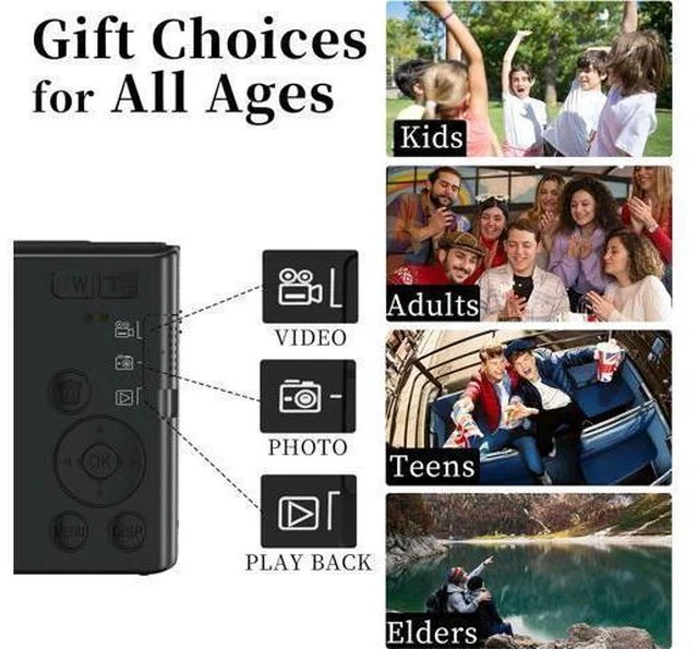 Alt view image 6 of 7 - Digital Camera Cheap, UIKICON 4K 44MP Kids Camera with 32GB SD Card, 2.4 Inch Point and Shoot Camera with 16X Digital Zoom, Compact Camera for Kids Teens Boys Girls Adults Seniors(X3-Black1)
