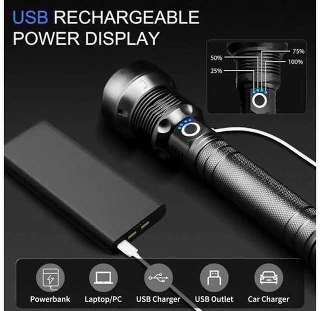Alt view image 4 of 6 - Rechargeable LED Flashlights, 100000 High Lumens Super Bright Flashlights with 3 Modes Waterproof Zoomable Flash Light for Outdoor Emergency