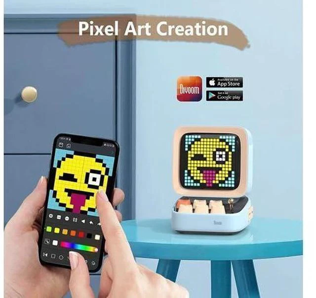 Alt view image 2 of 6 - Divoom Ditoo Retro Pixel Art Game Bluetooth Speaker with 16X16 LED App Controlled Front Screen (Blue) \u2026
