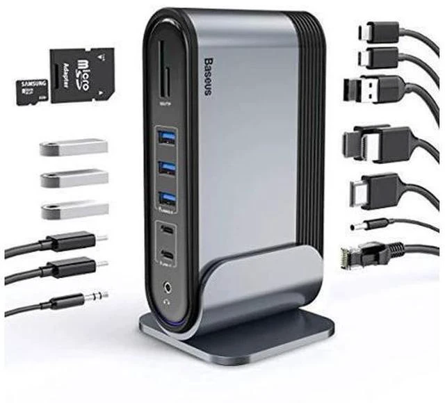 Main image of baseus 17-in-1 usb c docking station to cast on 3 monitors, 4k usb c dock laptop docking station with 100w pd usb-c port, 4k hdmi*3, usb 3.0*5, lan, sd/tf cards reader, audio port for windows, mac