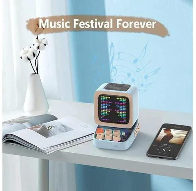 Alt view image 3 of 6 - Divoom Ditoo Retro Pixel Art Game Bluetooth Speaker with 16X16 LED App Controlled Front Screen (Blue) \u2026
