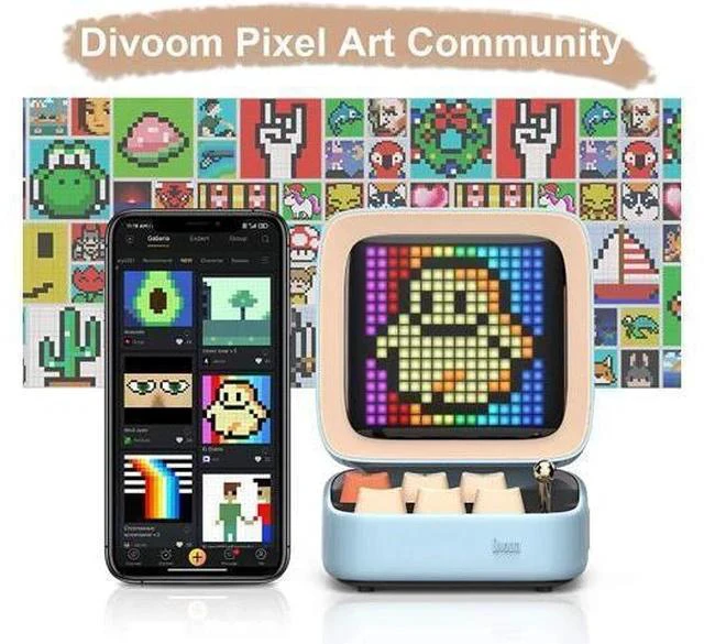 Alt view image 4 of 6 - Divoom Ditoo Retro Pixel Art Game Bluetooth Speaker with 16X16 LED App Controlled Front Screen (Blue) \u2026