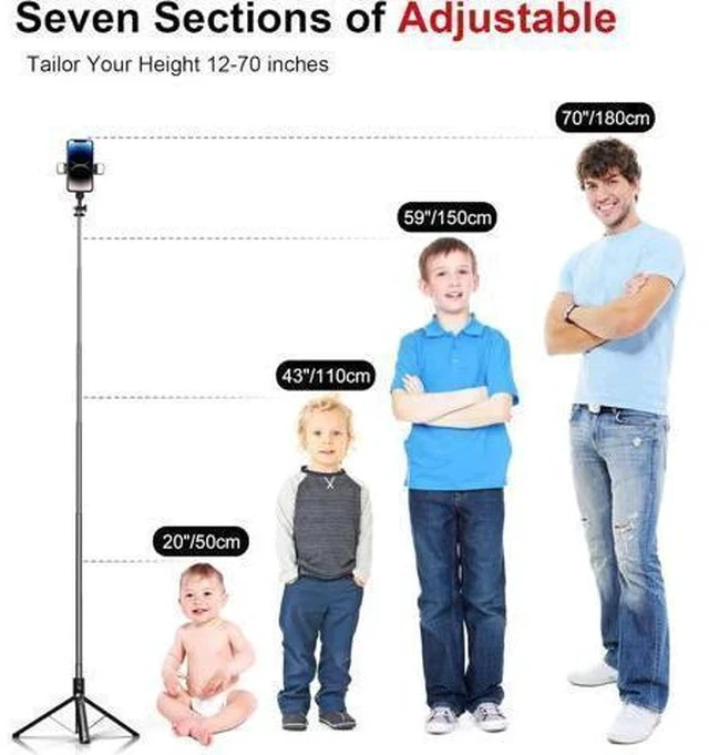 Alt view image 2 of 7 - Selfie Stick Phone Tripod with Remote and LED Fill Lights - ASHINER 70 inch Heigh Cell Phone Holder for Travel, Vlogging, Live Streaming Video and Photos,Phone Stand Compatible with iPhone and Android