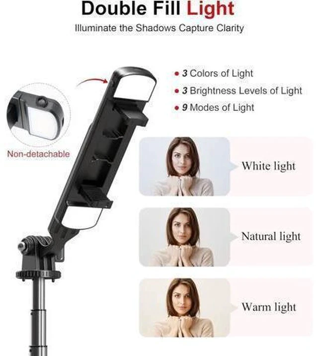 Alt view image 4 of 7 - Selfie Stick Phone Tripod with Remote and LED Fill Lights - ASHINER 70 inch Heigh Cell Phone Holder for Travel, Vlogging, Live Streaming Video and Photos,Phone Stand Compatible with iPhone and Android