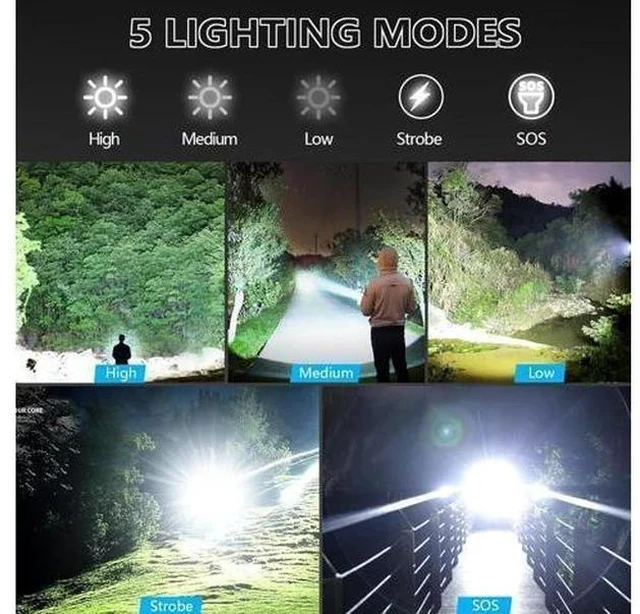 Alt view image 4 of 7 - Flashlights High Lumens Rechargeable, 2 Pack Flash Light 990000 Lumen Super Bright Led Flashlight with ATTERY, 5 Modes, IPX6 Waterproof