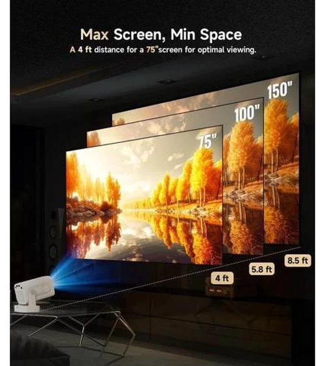 Alt view image 3 of 7 - Mini Smart Projector with 4K Support, Portable Projector with Wifi and Bluetooth, 5W Speaker, Built in Apps, Voice Control, Outdoor Movie Projector