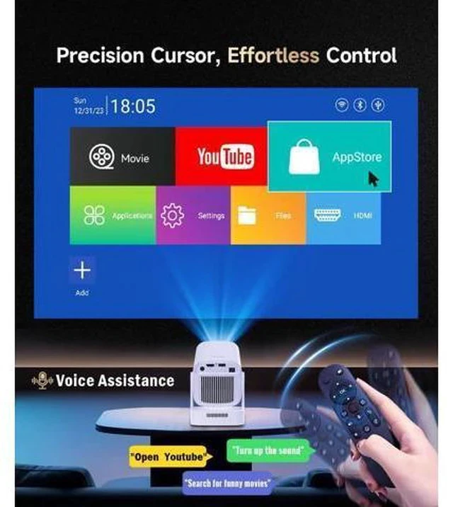 Alt view image 6 of 7 - Mini Smart Projector with 4K Support, Portable Projector with Wifi and Bluetooth, 5W Speaker, Built in Apps, Voice Control, Outdoor Movie Projector