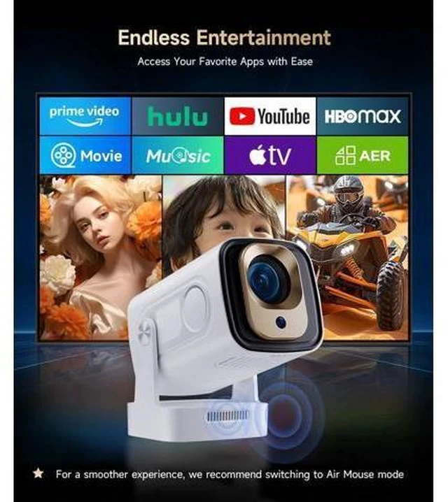 Alt view image 7 of 7 - Mini Smart Projector with 4K Support, Portable Projector with Wifi and Bluetooth, 5W Speaker, Built in Apps, Voice Control, Outdoor Movie Projector