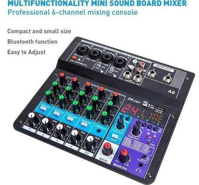 Alt view image 2 of 7 - 6 Channel Audio Mixer - Portable Digital Line Mixer Console Build-in 24 DSP Effects BT Function 48V Phantom Power for Karaoke Streaming by YOUSHARES