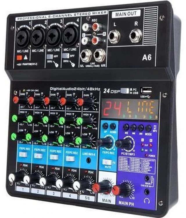 Main image of 6 Channel Audio Mixer - Portable Digital Line Mixer Console Build-in 24 DSP Effects BT Function 48V Phantom Power for Karaoke Streaming by YOUSHARES