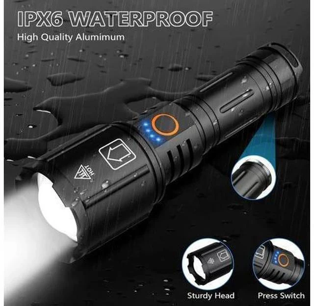 Alt view image 6 of 7 - Flashlights High Lumens Rechargeable, 2 Pack Flash Light 990000 Lumen Super Bright Led Flashlight with ATTERY, 5 Modes, IPX6 Waterproof