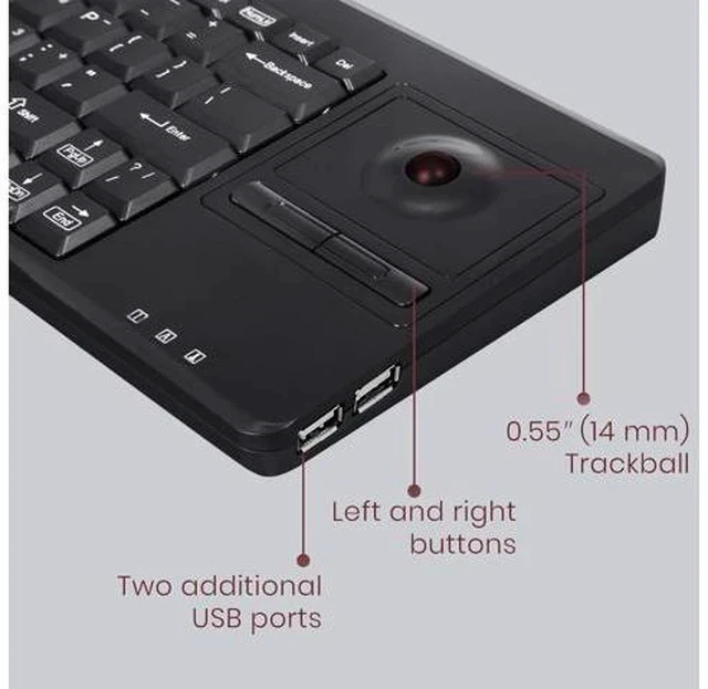 Alt view image 3 of 4 - Perixx PERIBOARD-514H Plus Wired Keyboard with Trackball - 14.57x5.39x1.02 Inch - USB Port with 2 Hubs, US English Layout, Black