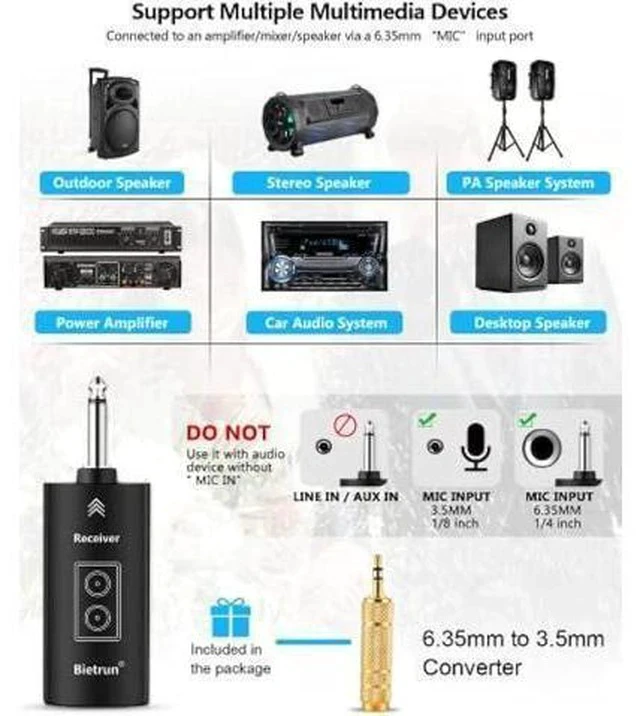 Alt view image 4 of 5 - Bietrun Rechargeable Wireless Microphone, Dual Metal Cordless Handheld Dynamic Wireless Mics with 1/4'' Output for Karaoke, Meeting, Singing, Church, Wedding(UHF 240ft Range)(Receiver with Bluetooth)