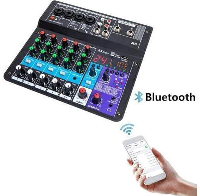 Alt view image 5 of 7 - 6 Channel Audio Mixer - Portable Digital Line Mixer Console Build-in 24 DSP Effects BT Function 48V Phantom Power for Karaoke Streaming by YOUSHARES