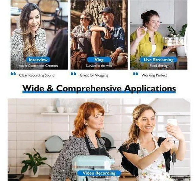 Alt view image 3 of 7 - Wireless Lavalier Microphone for iPhone, Android Phone, Camera - Recording Omnidirectional Condenser Mic Ultra Low Delay, Lapel Noise canceling Mic for Video YouTube Interview Tiktok Vlog