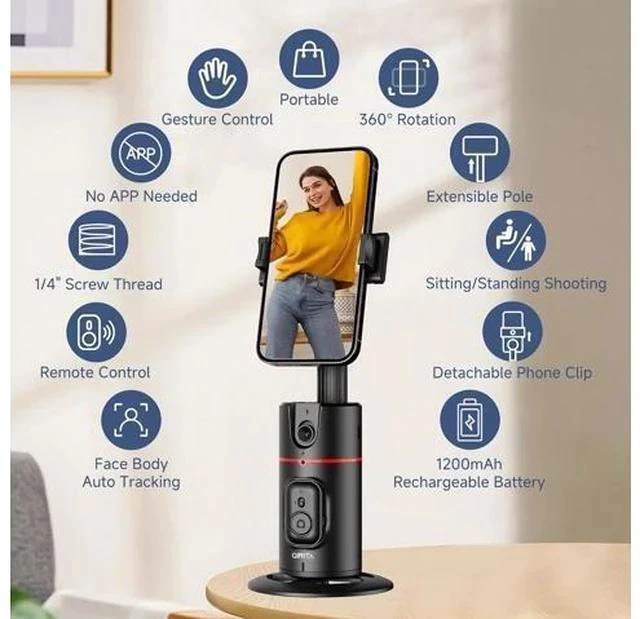 Alt view image 2 of 7 - Auto Face Tracking Tripod, No App, Smart Shooting Phone Holder with Remote, 360° Rotation Body Phone Camera Mount with Phone Holder Body Smart Tracking Tripod for Vlog/TIK Tok, Rechargeable Battery