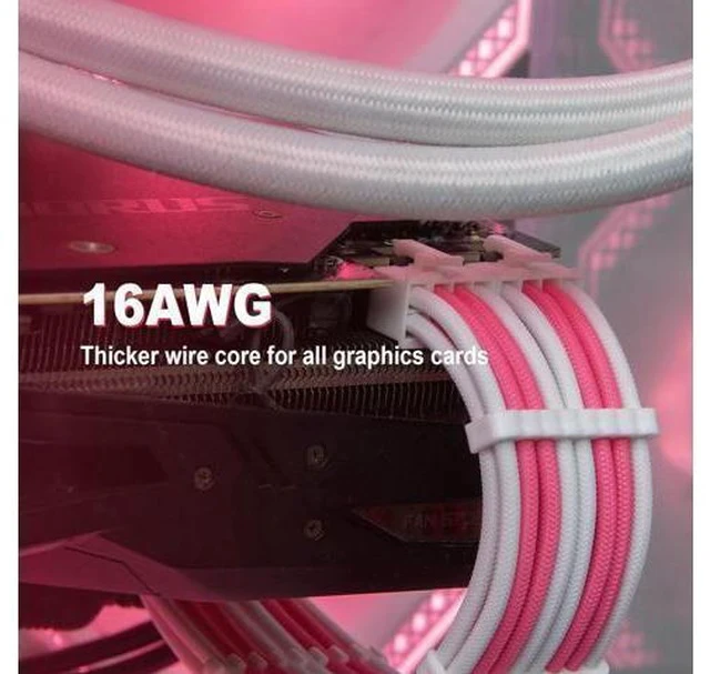 Alt view image 2 of 5 - PSU Extension Cable Kit - Custom Sleeved Power Supply Mod for Girl's PC Build 16AWG 1x24Pin ATX/2x8 (4+4) Pin EPS CPU/2x8 (6+2) Pin PCI-E GPU 5PCS Pink&White