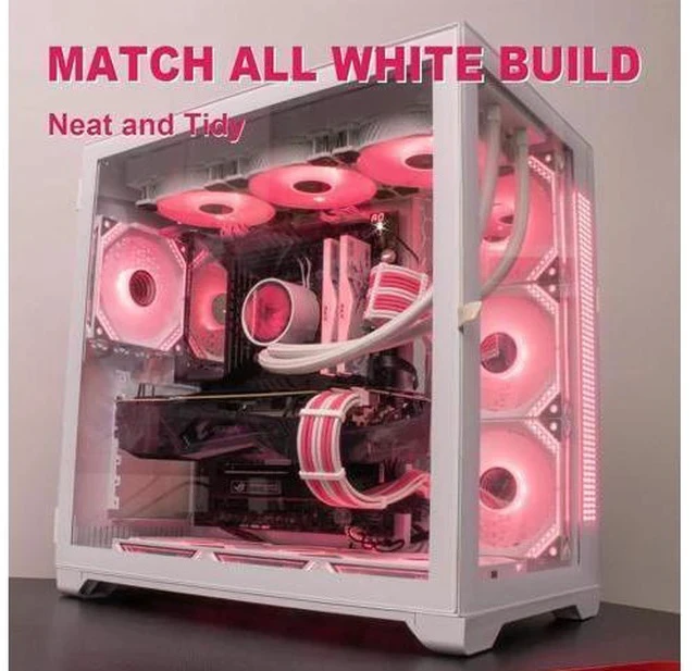 Alt view image 4 of 5 - PSU Extension Cable Kit - Custom Sleeved Power Supply Mod for Girl's PC Build 16AWG 1x24Pin ATX/2x8 (4+4) Pin EPS CPU/2x8 (6+2) Pin PCI-E GPU 5PCS Pink&White