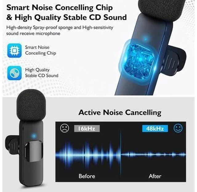 Alt view image 5 of 7 - Wireless Lavalier Microphone for iPhone, Android Phone, Camera - Recording Omnidirectional Condenser Mic Ultra Low Delay, Lapel Noise canceling Mic for Video YouTube Interview Tiktok Vlog