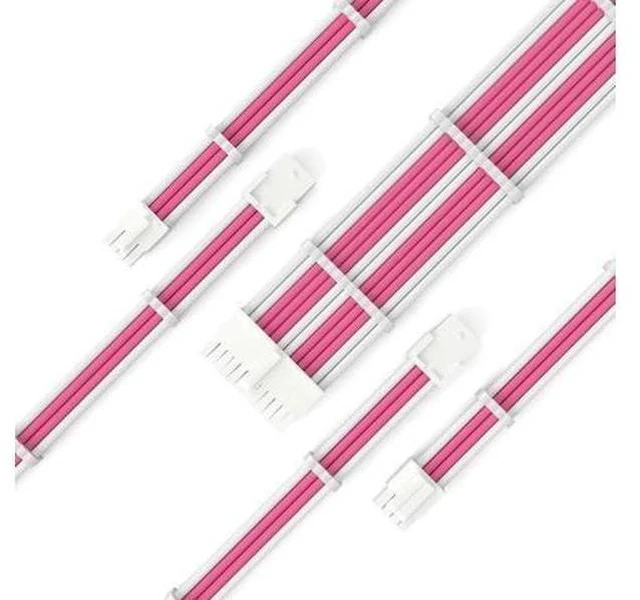 Main image of PSU Extension Cable Kit - Custom Sleeved Power Supply Mod for Girl's PC Build 16AWG 1x24Pin ATX/2x8 (4+4) Pin EPS CPU/2x8 (6+2) Pin PCI-E GPU 5PCS Pink&White