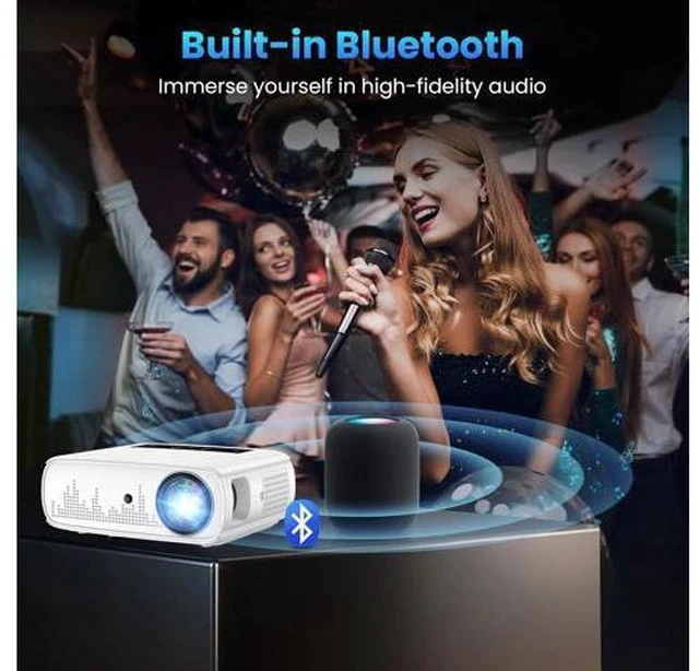 Alt view image 3 of 7 - Mini Projector Bluetooth, Fully Sealed Portable Projector, 75% Zoom & Low Noise, Movie Projector for Phone/Laptop/Stick/HDMI/USB-Gray 15000 LUX