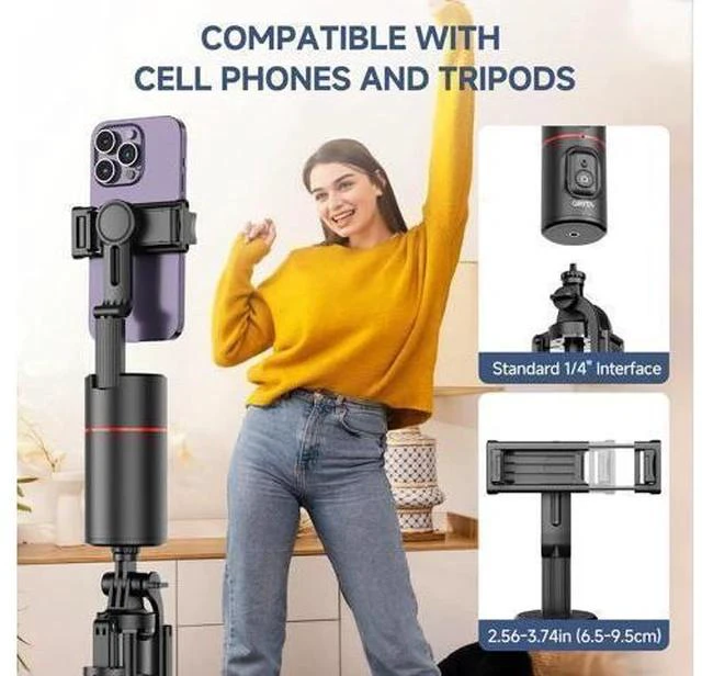 Alt view image 6 of 7 - Auto Face Tracking Tripod, No App, Smart Shooting Phone Holder with Remote, 360° Rotation Body Phone Camera Mount with Phone Holder Body Smart Tracking Tripod for Vlog/TIK Tok, Rechargeable Battery
