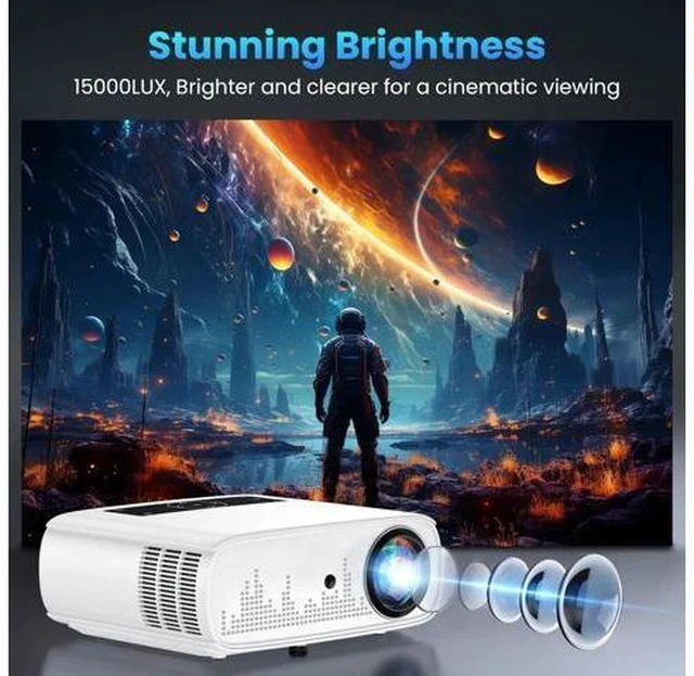 Alt view image 4 of 7 - Mini Projector Bluetooth, Fully Sealed Portable Projector, 75% Zoom & Low Noise, Movie Projector for Phone/Laptop/Stick/HDMI/USB-Gray 15000 LUX