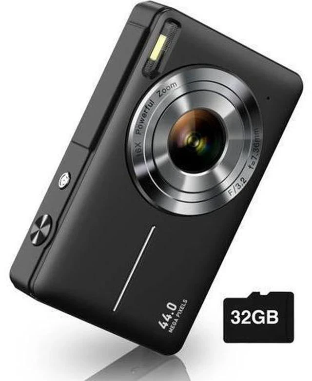 Main image of Digital Camera, FHD 1080P Kids Camera 44MP Point and Shoot Digital Cameras with 32GB SD Card, 16X Zoom, Two Batteries, Lanyard, Compact Small Camera for Kids Boys Girls